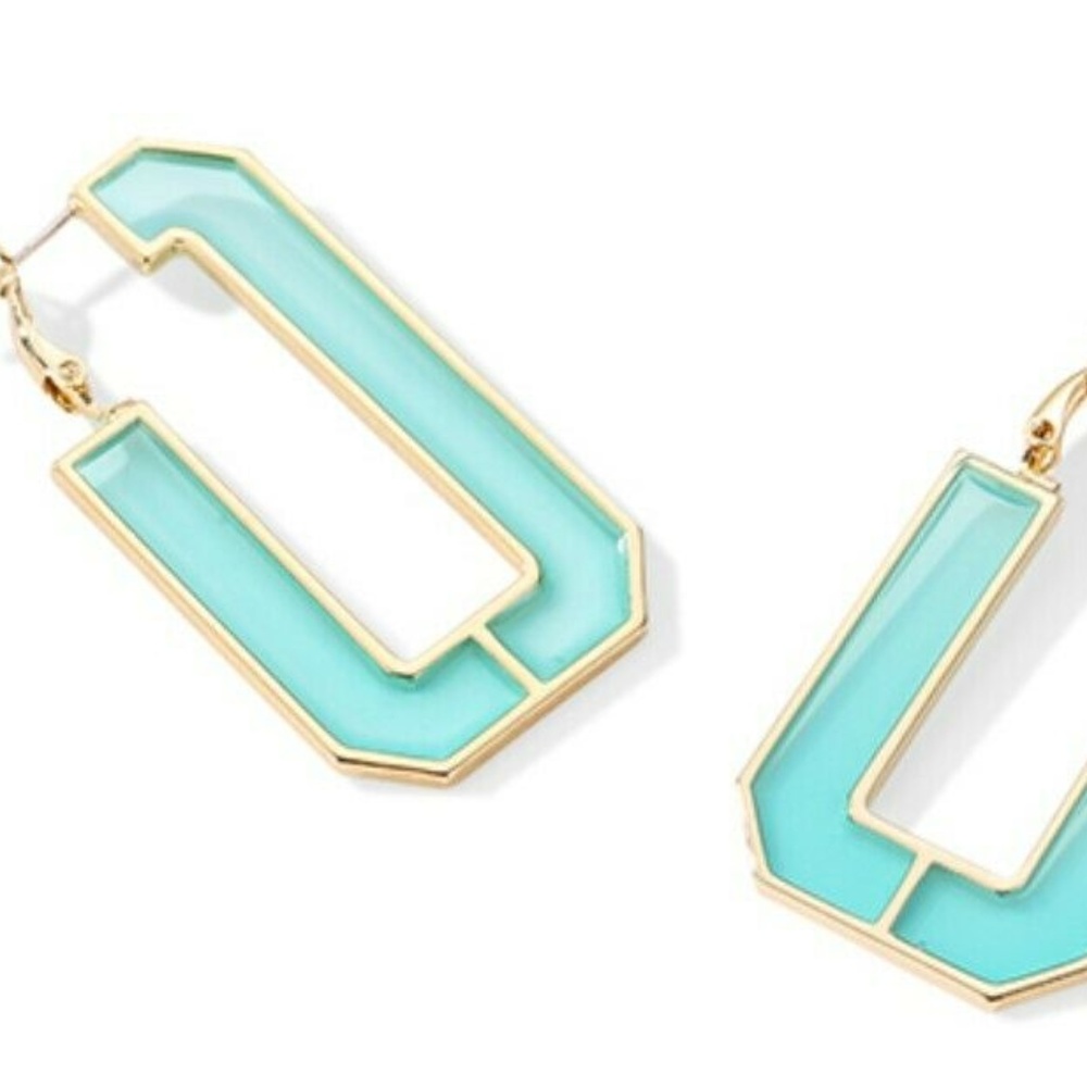 Acrylie Hoop Rectangle Octagon Earrings - Cyan